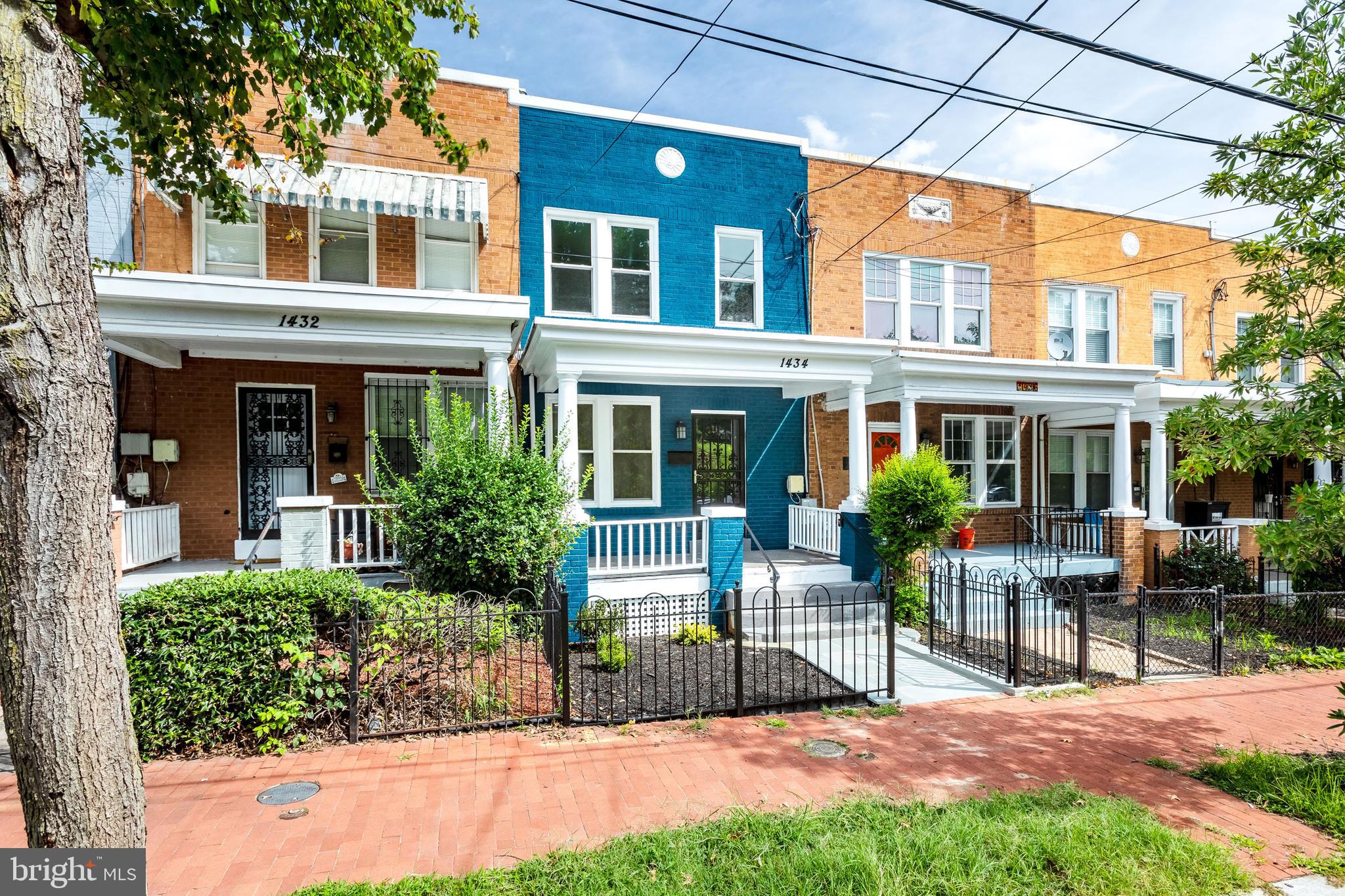 front view of a house with a patio