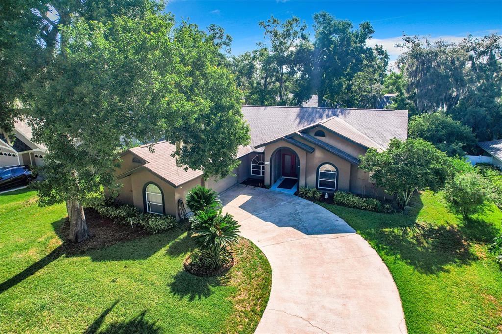 an aerial view of a house