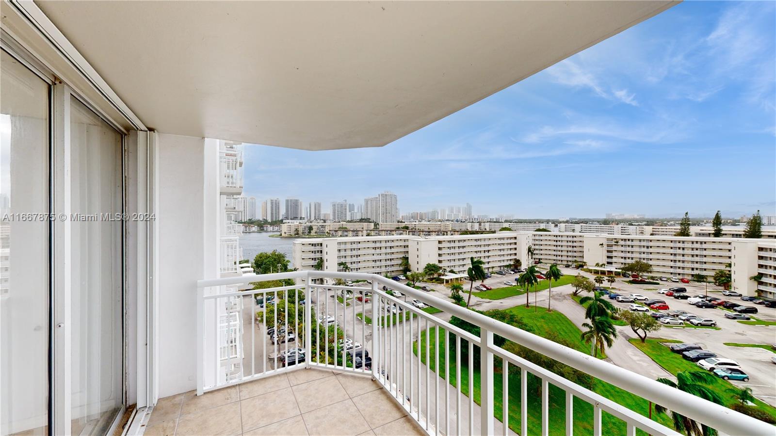 a view of a balcony with city view