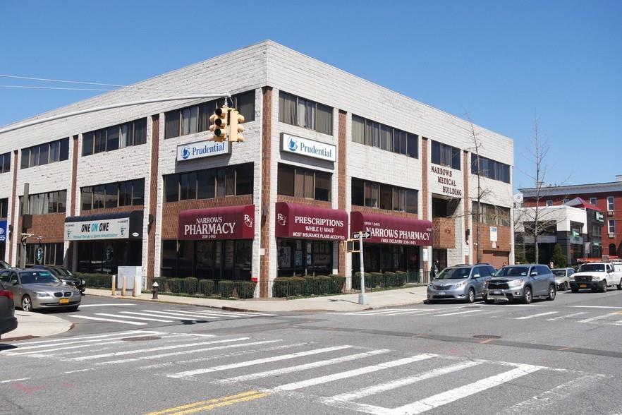 a view of a building and a street