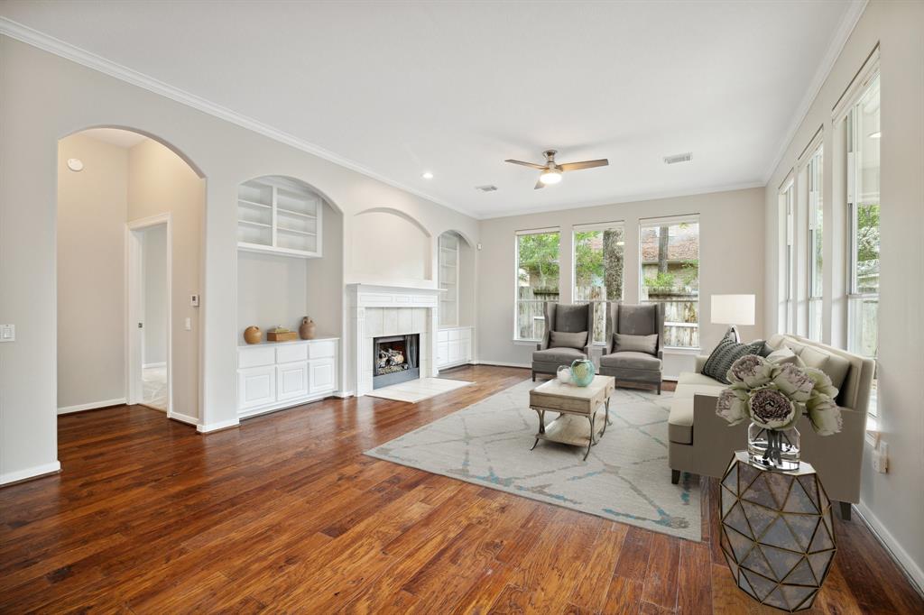 Virtually staged for inspiration. Family/living room off kitchen.