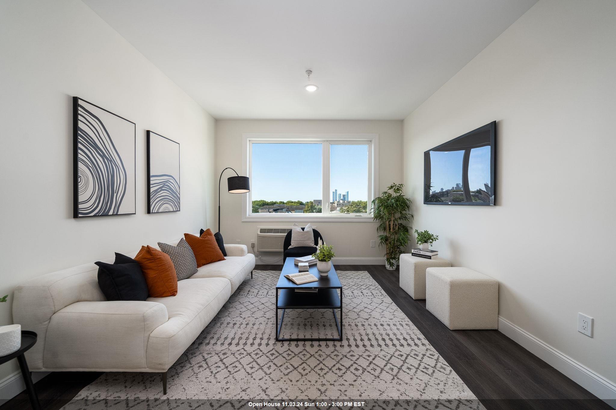 a living room with furniture and a rug