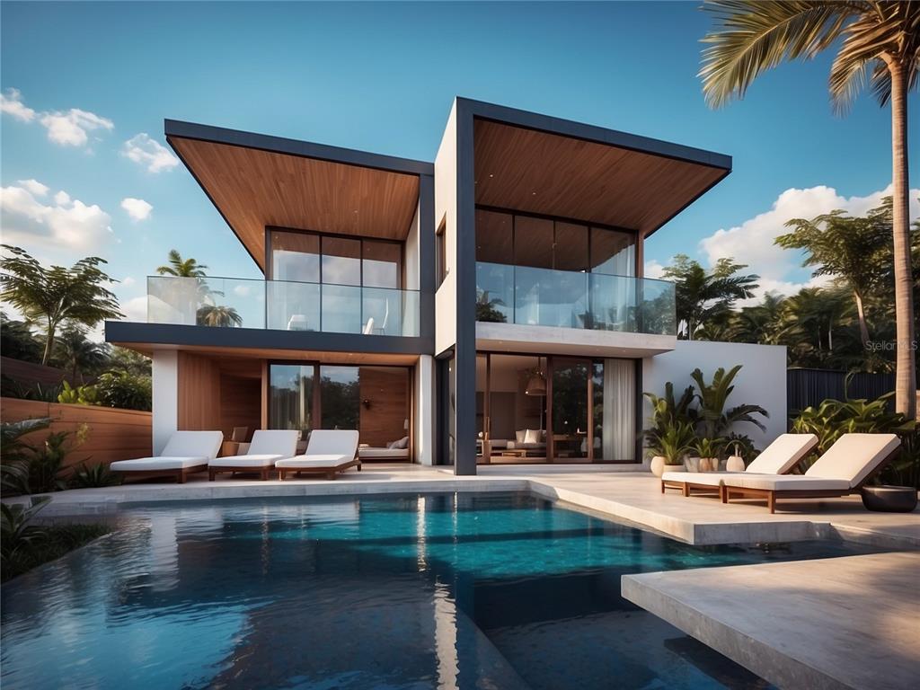 a view of a house with pool table and chairs