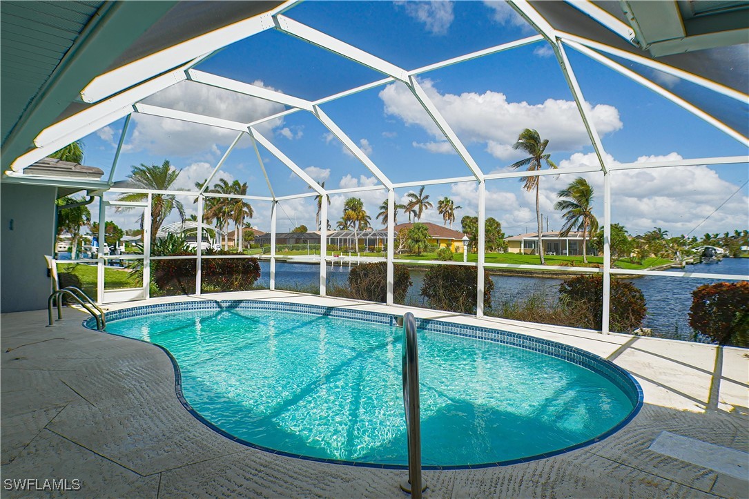 a view of a swimming pool with a porch