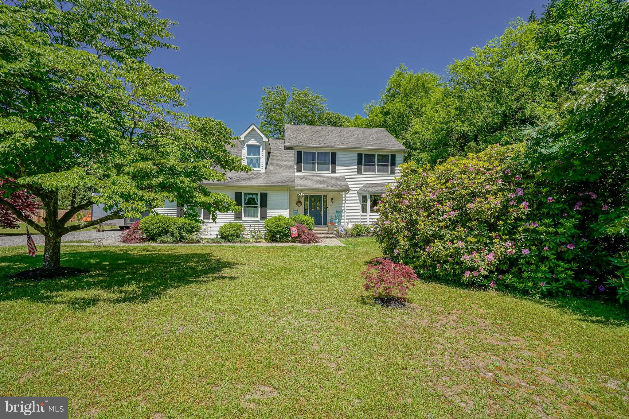 a front view of house with yard and green space