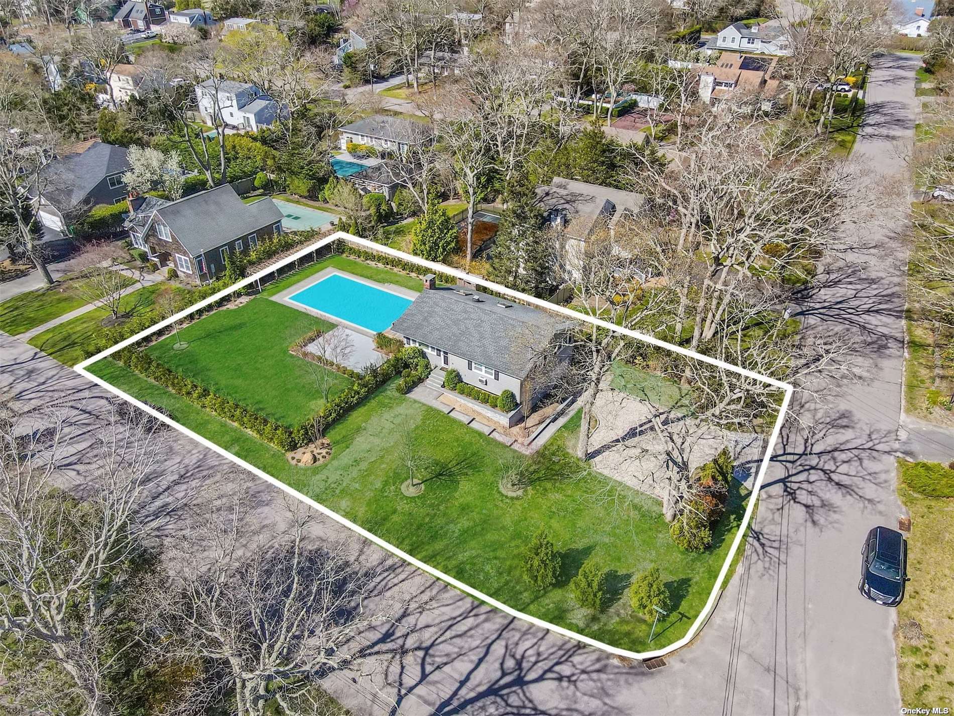 an aerial view of a house