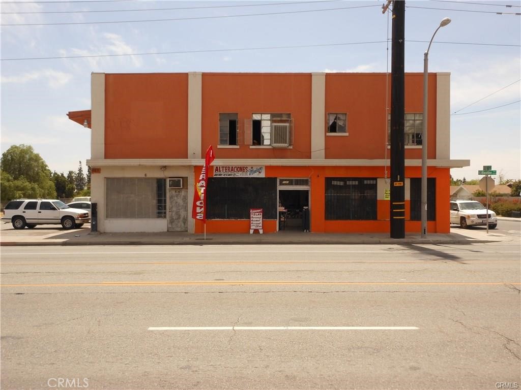 front view of a building with a street