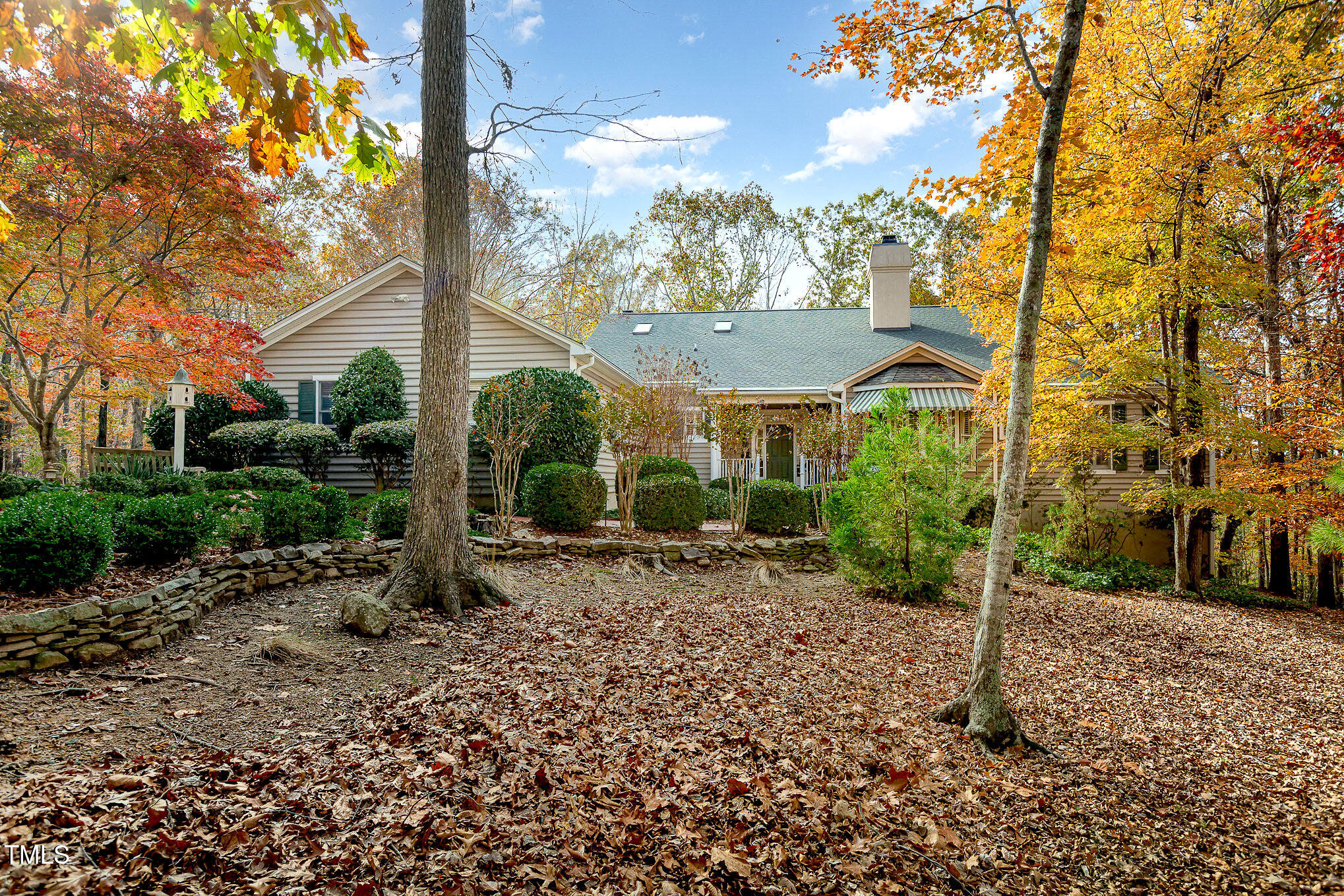 a view of a house with backyard and a tree