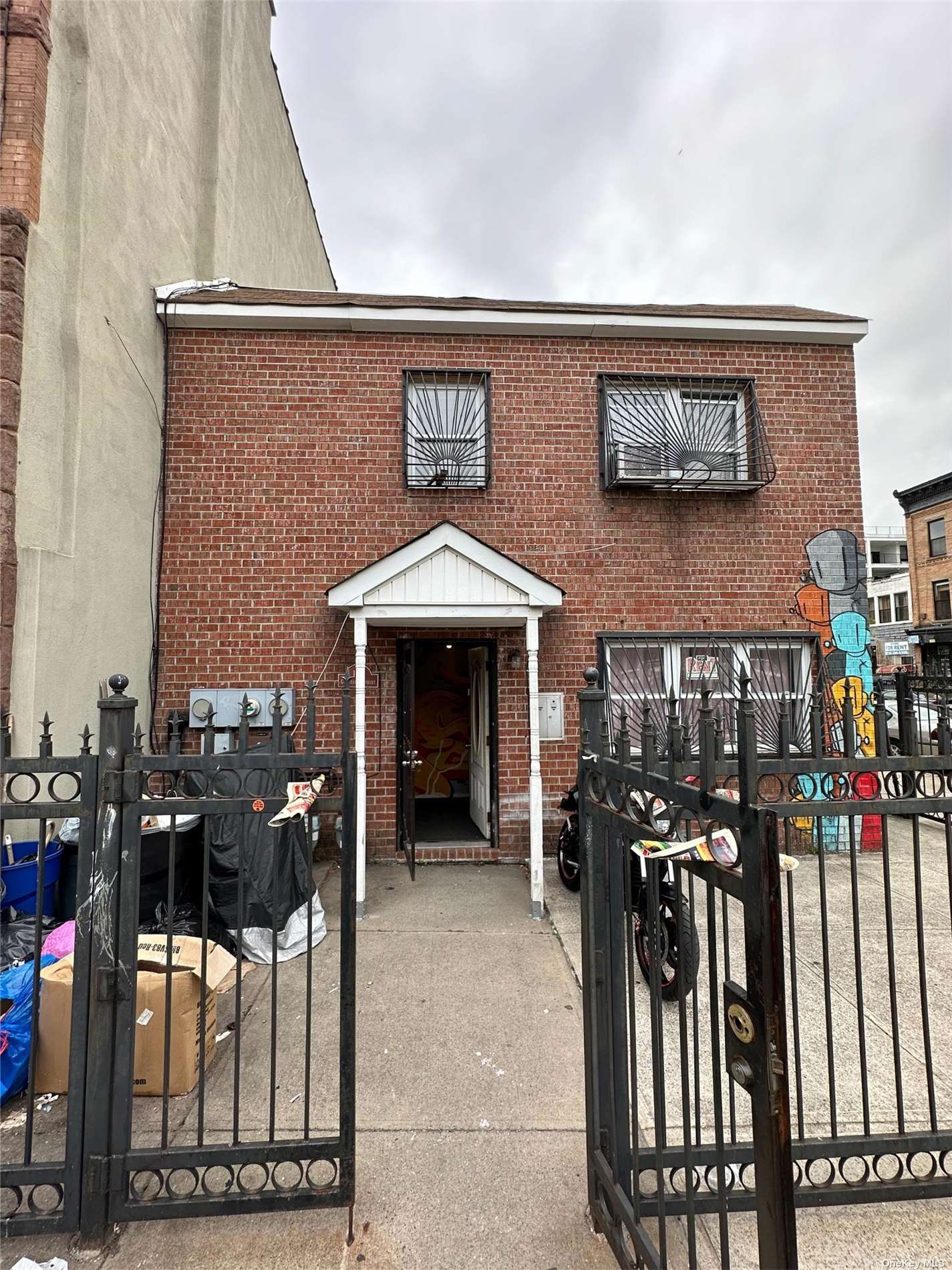 a front view of a house with patio