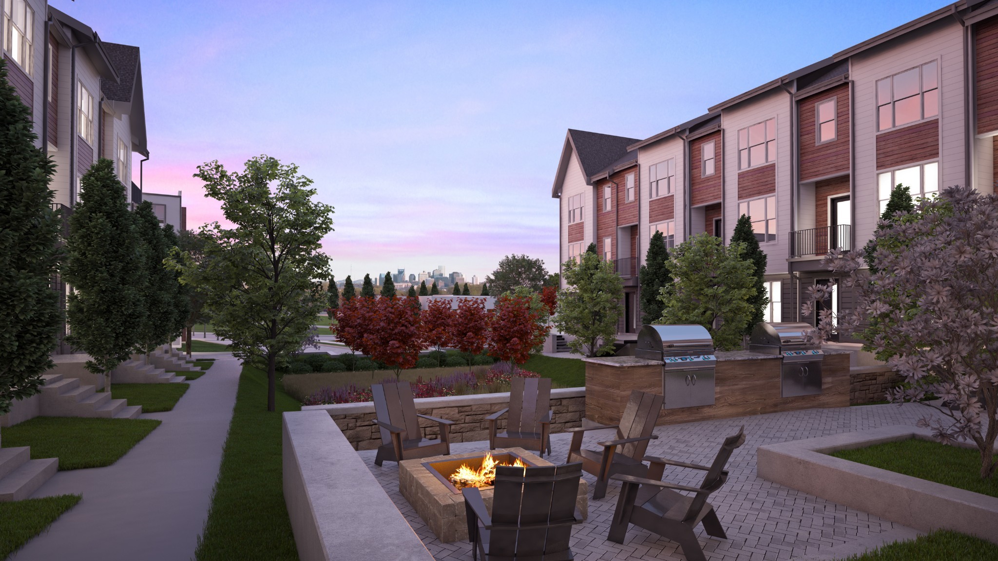 a view of a patio with couches and table and chairs next to yard