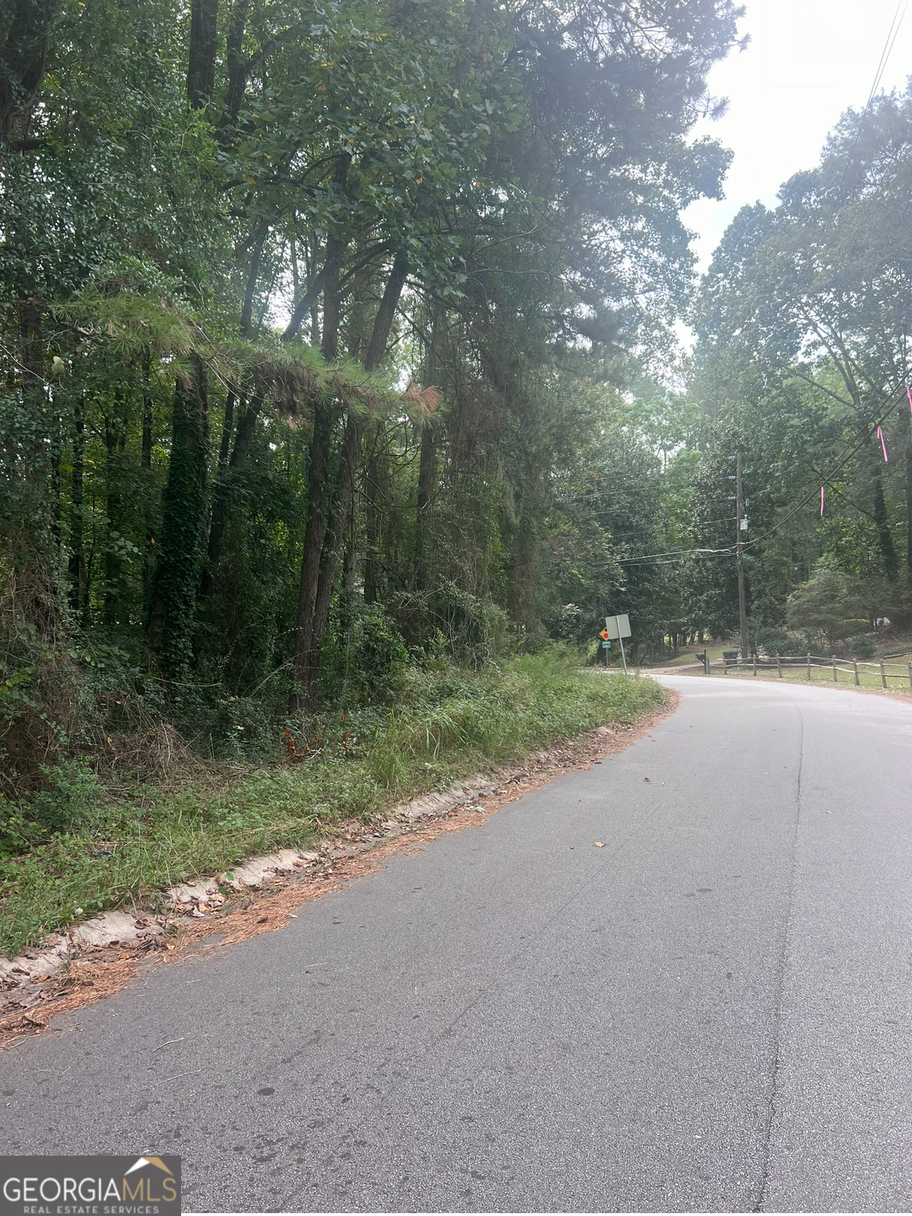 a view of a road with a trees in the background