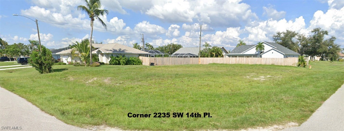 a view of a big yard with palm trees