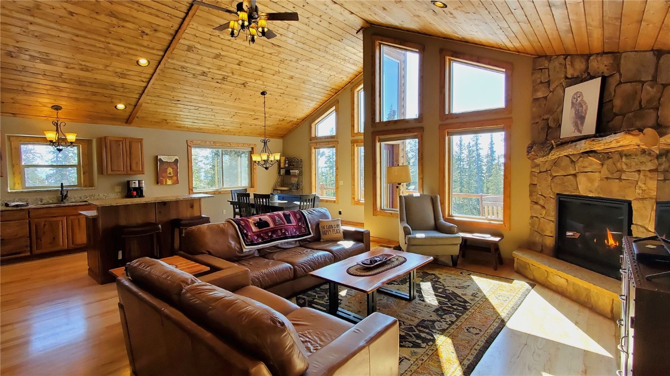 a living room with furniture or couch and a fireplace