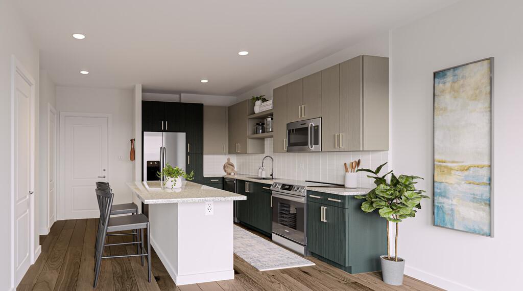 a kitchen with a sink stainless steel appliances and cabinets