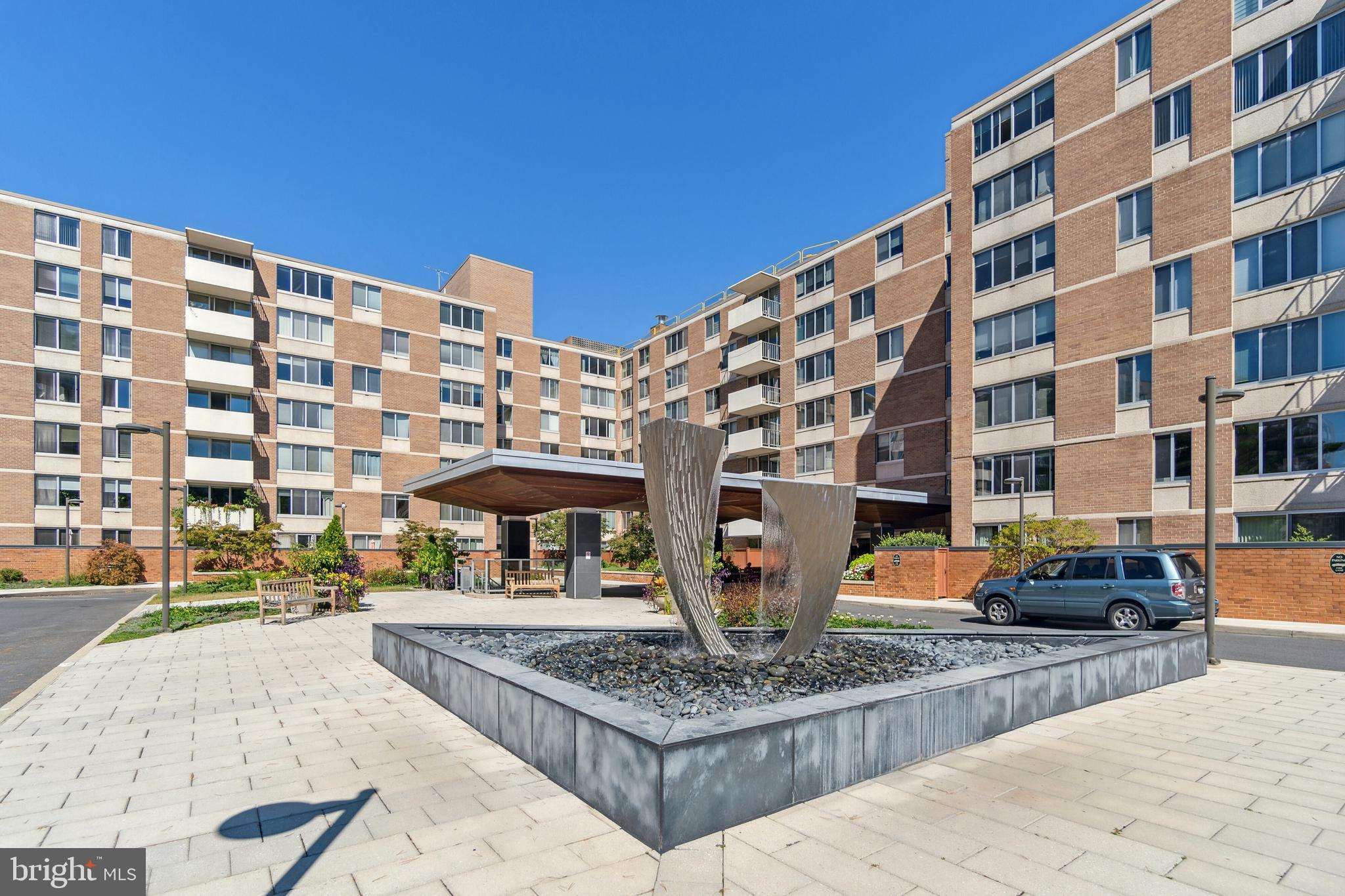 a front view of a building with street view