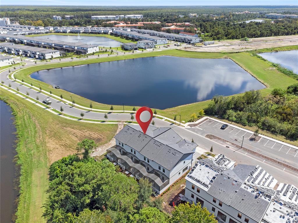 an aerial view of a house with a outdoor space