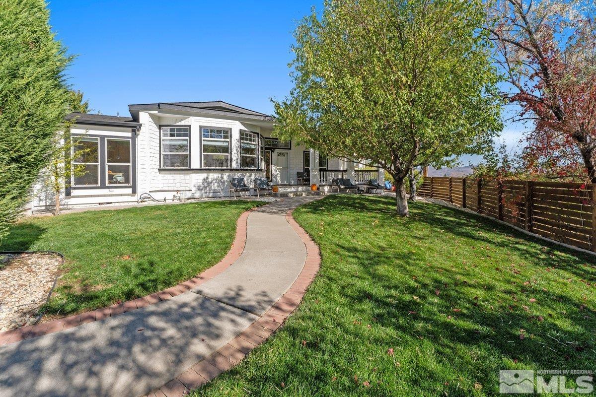 a view of a house with a backyard