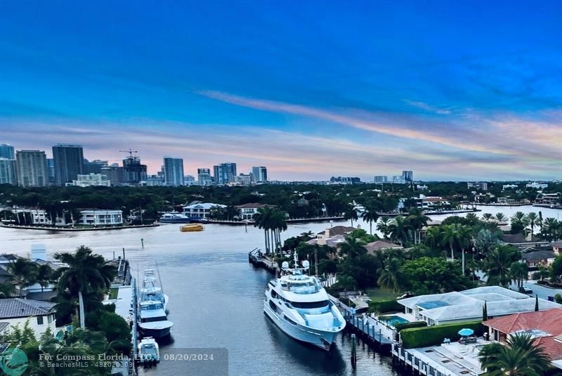 a city view with tall buildings