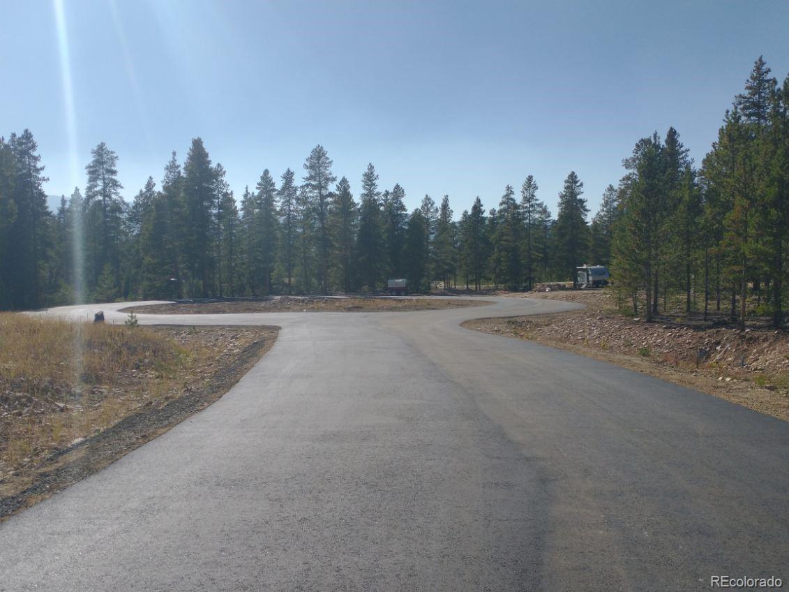 a view of dirt field with trees in background