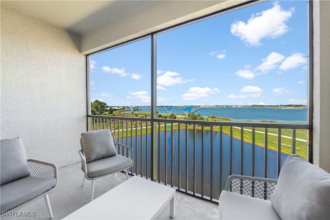 a balcony with furniture