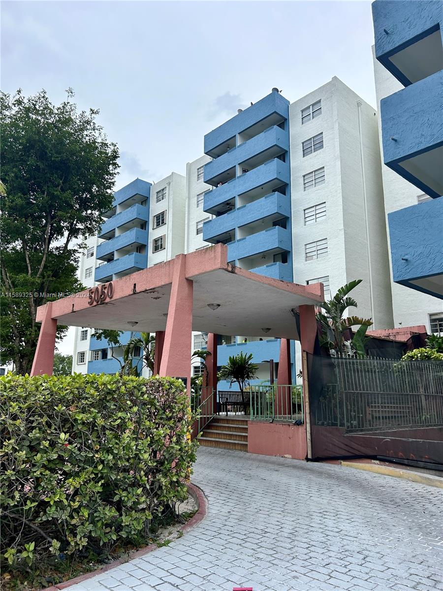 an outdoor space with building view