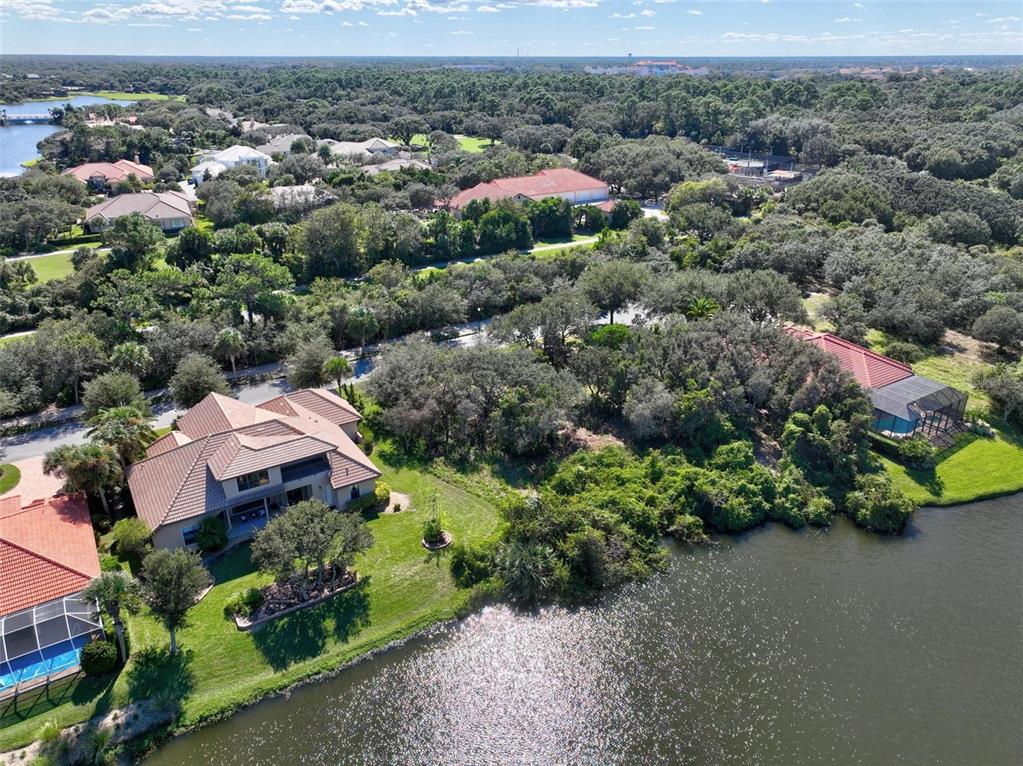 an aerial view of a house with a garden