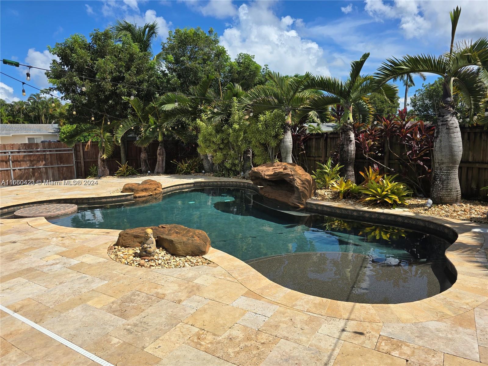 a view of a swimming pool with a yard