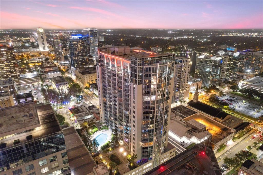 a view of a city with tall buildings