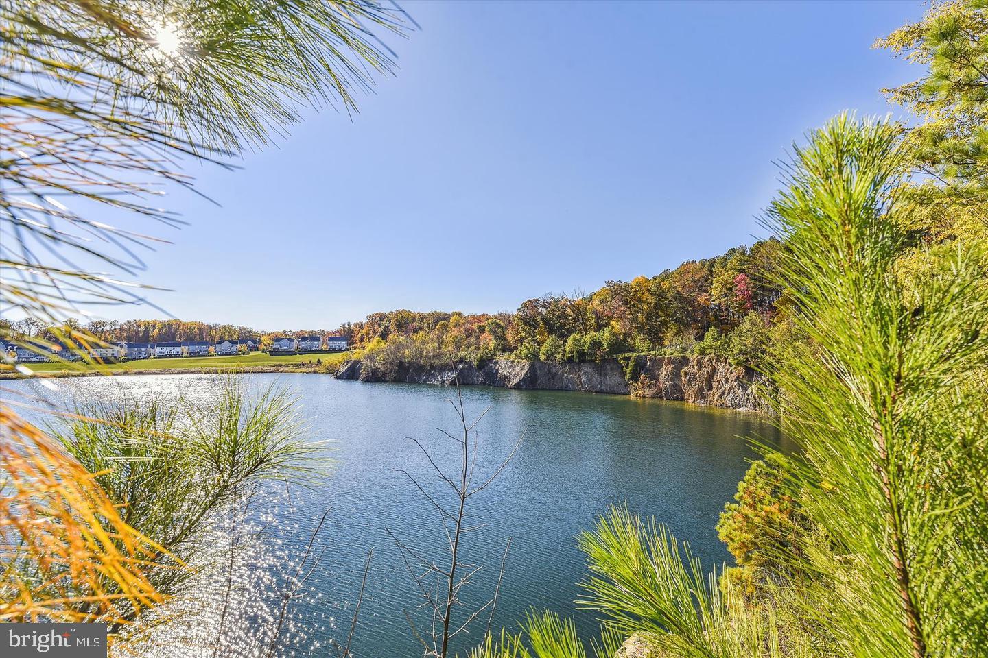 a view of a lake with a mountain in the background