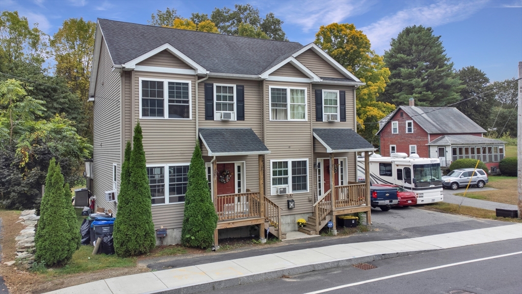 a front view of residential houses