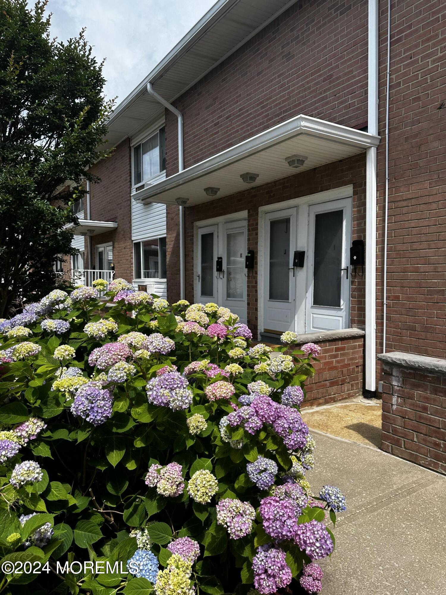 a front view of a house with a lot of flowers