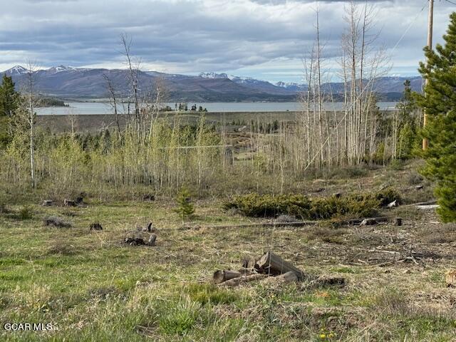 a view of a lake with a yard