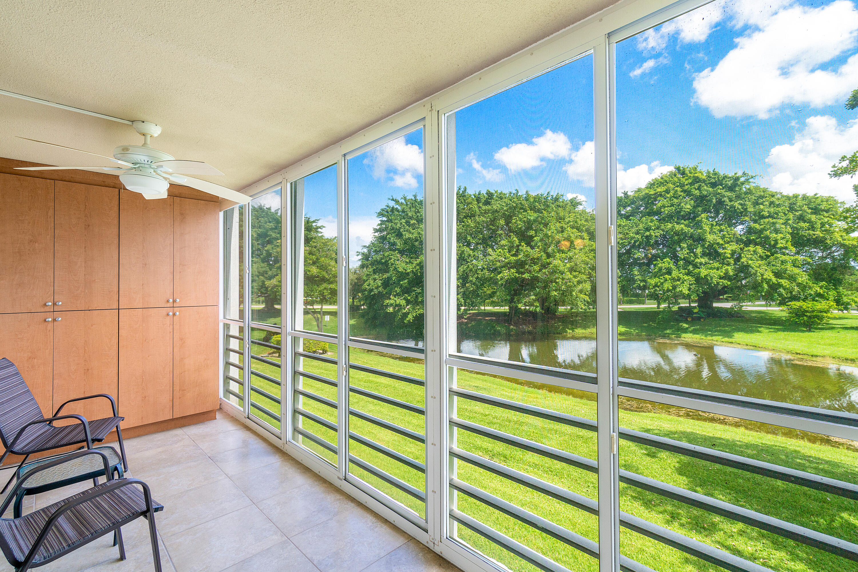 a view of a room with a large windows