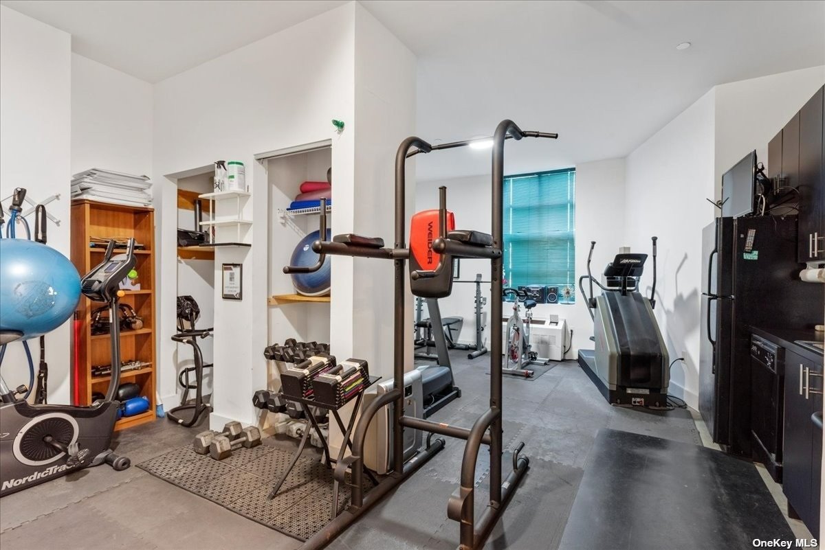 a view of a room with gym equipment