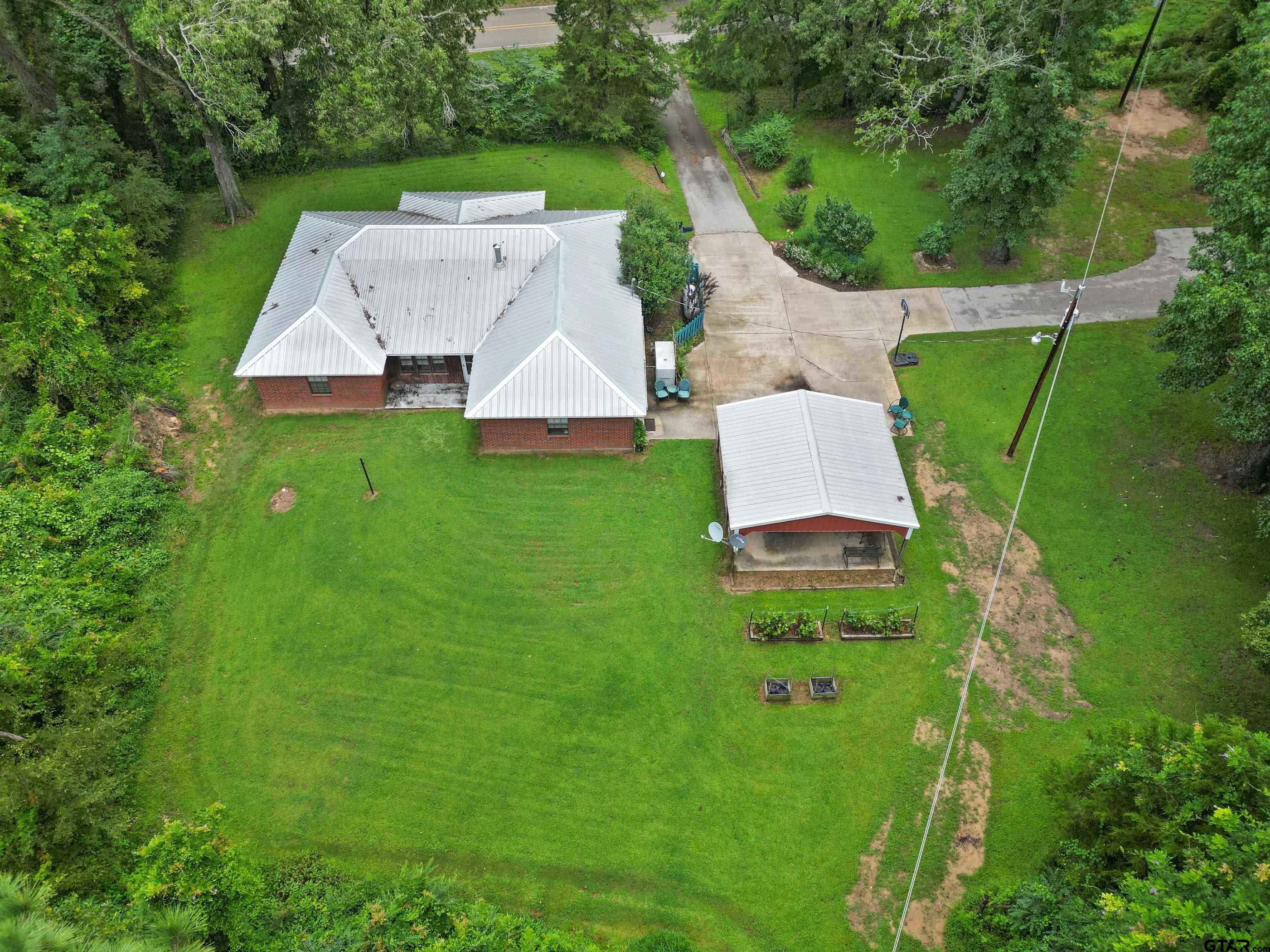 an aerial view of a house