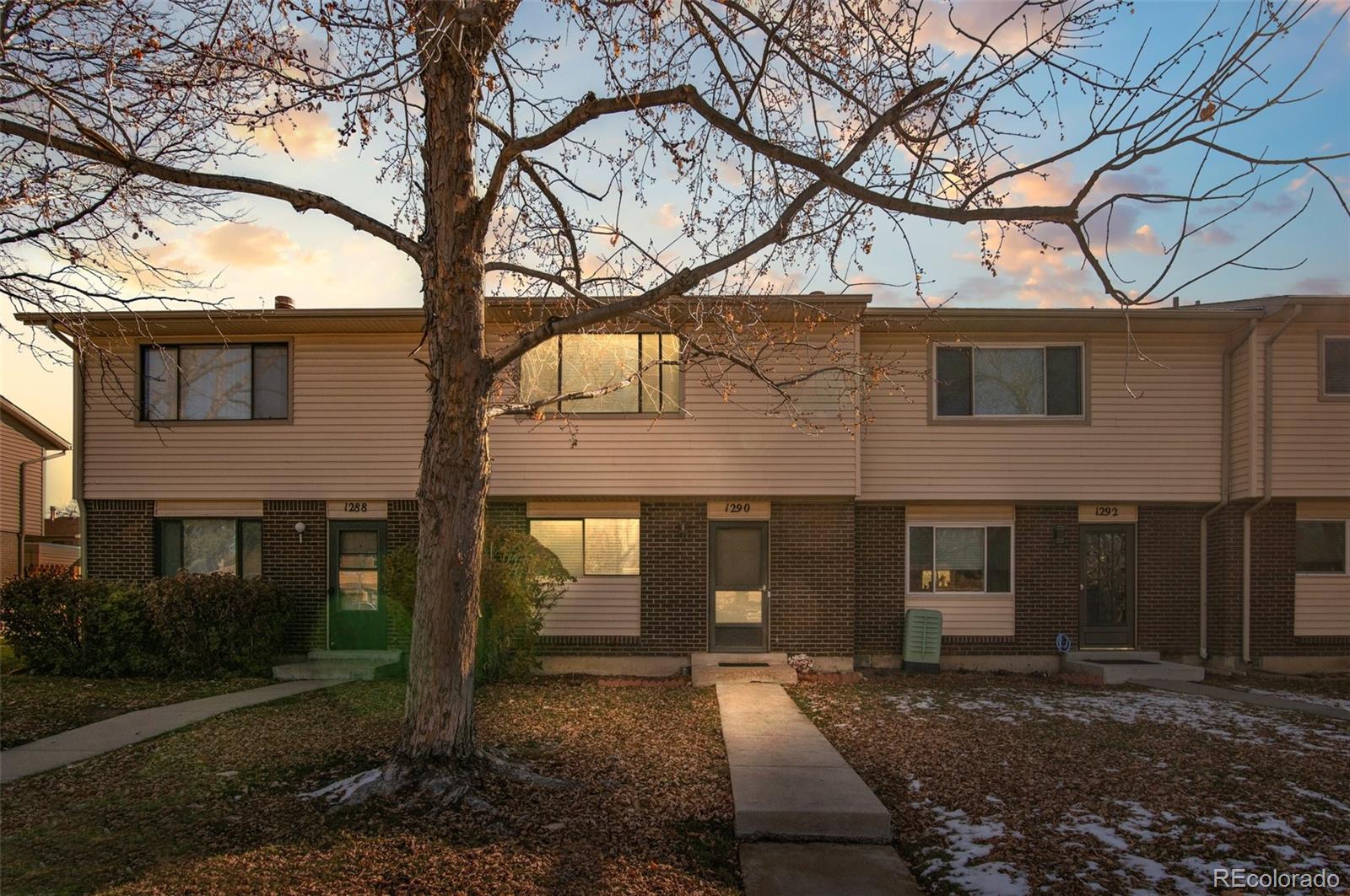 a front view of a house with a yard and tree s