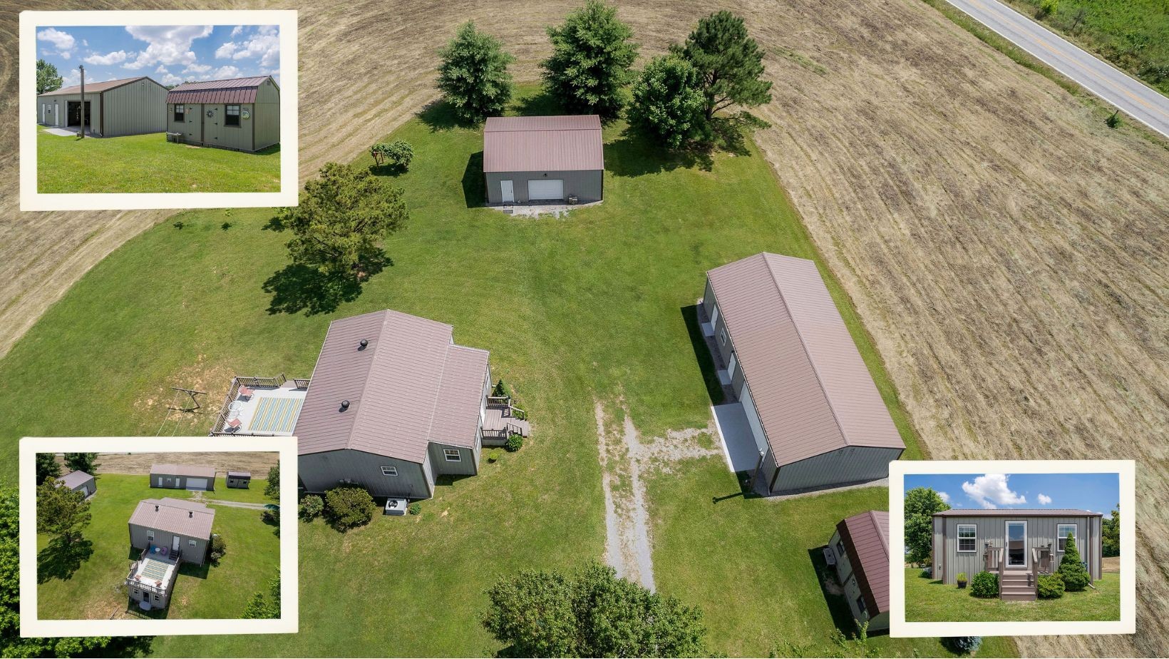 an aerial view of house with a yard