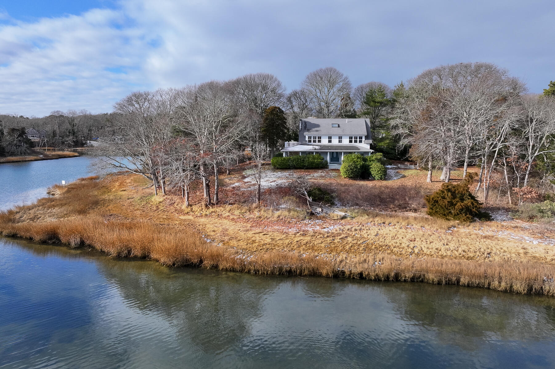 a view of a lake with houses