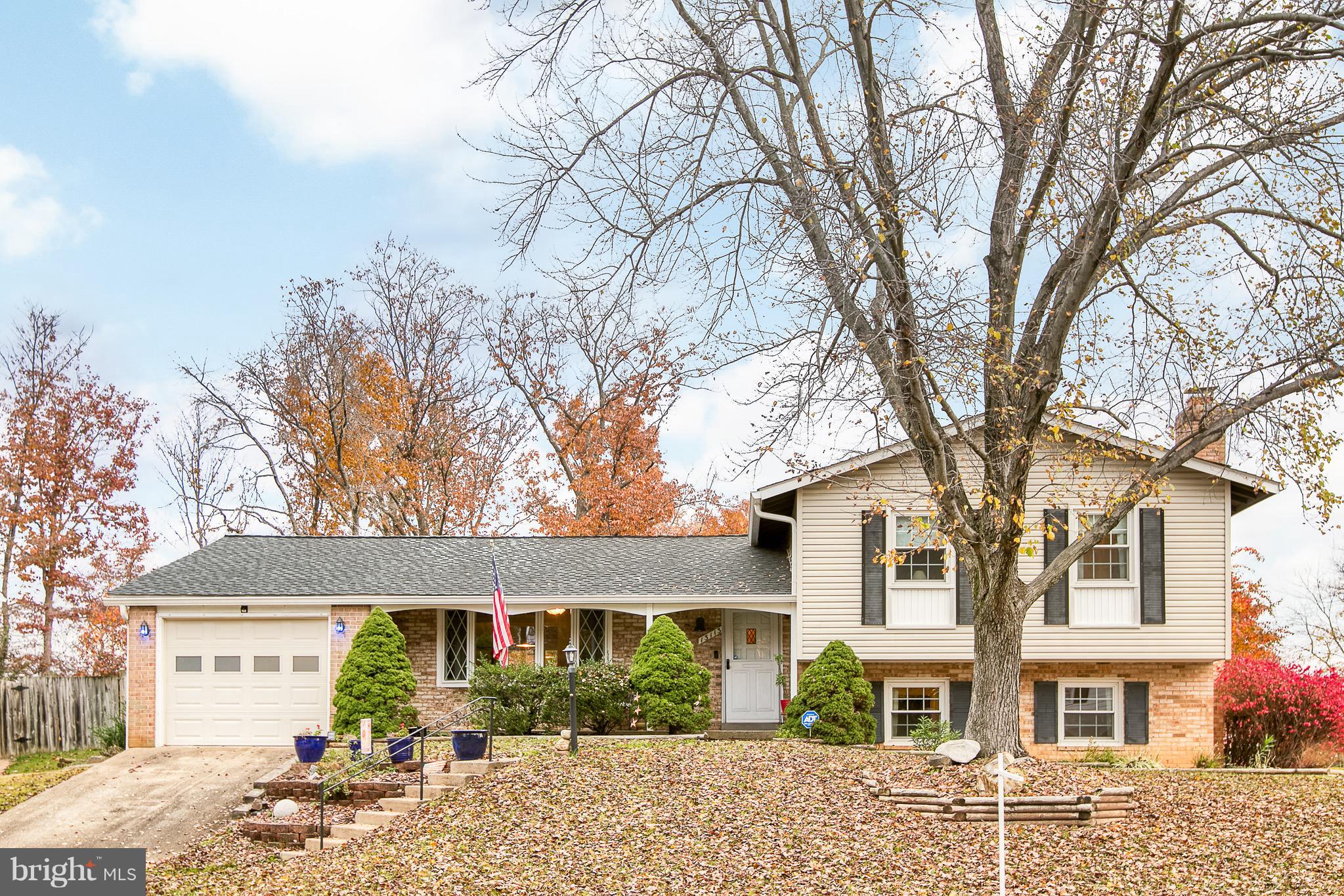 front view of a house with a large trees