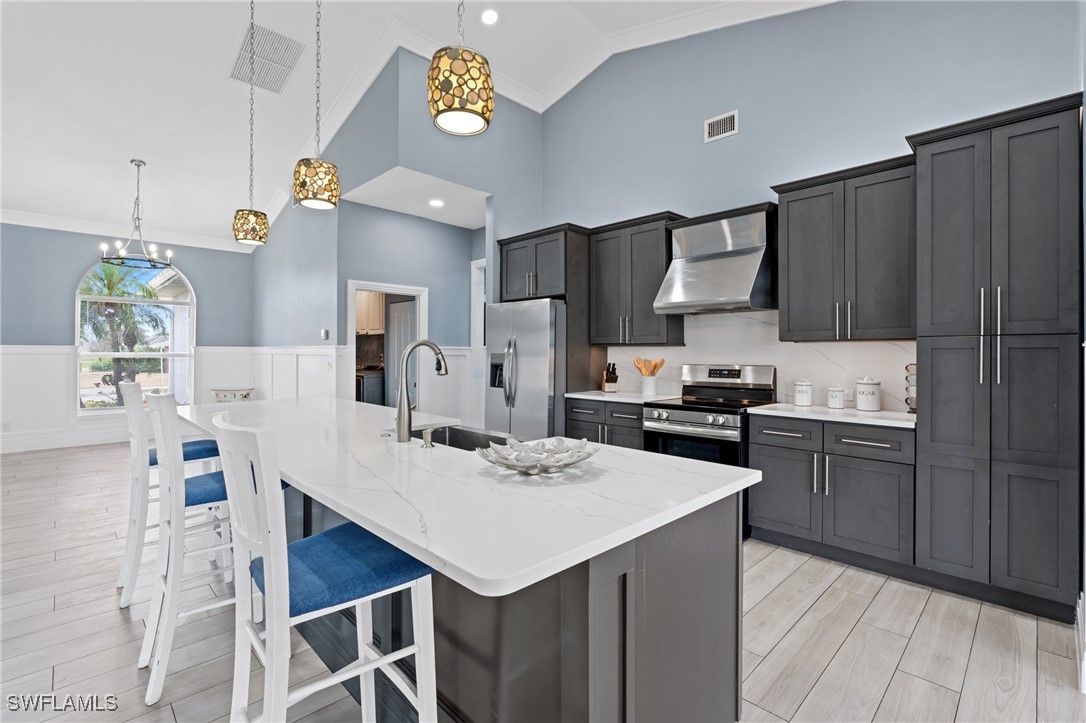 a kitchen that has a cabinets counter space and appliances