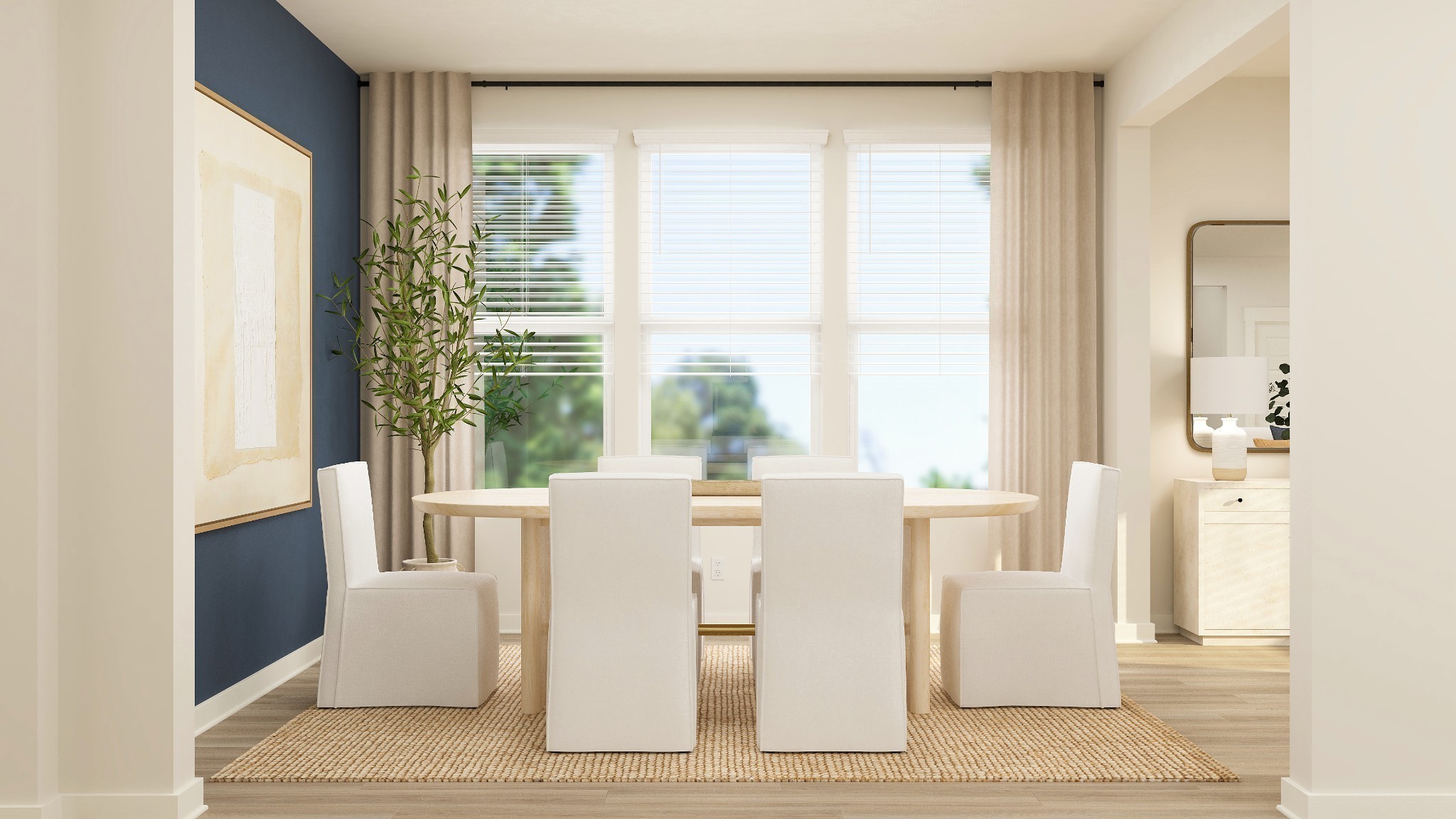 Formal dining room for elegant gatherings, or use this flex space any way you want to meet your needs. These are artist's renderings of staged rooms, not actual home listed, but our home will be completed soon.