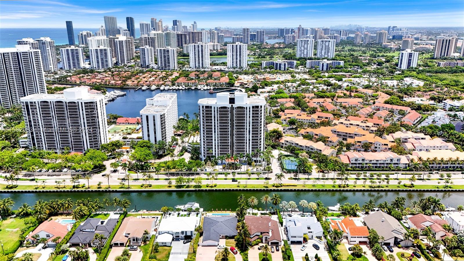 a view of a city with tall buildings