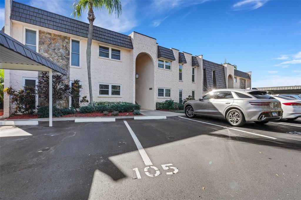 a car parked in front of a building