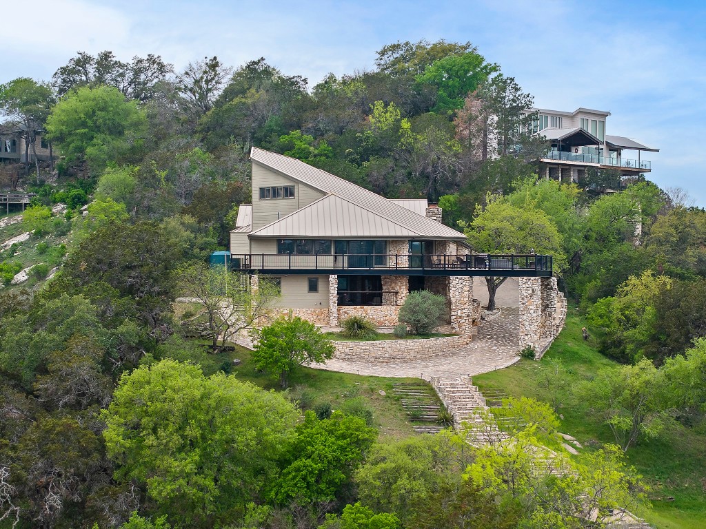 an aerial view of a house