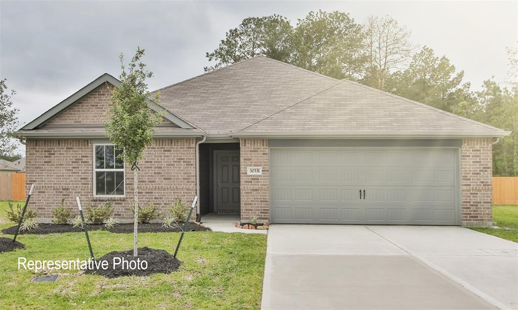 a view of a house with a yard and garage