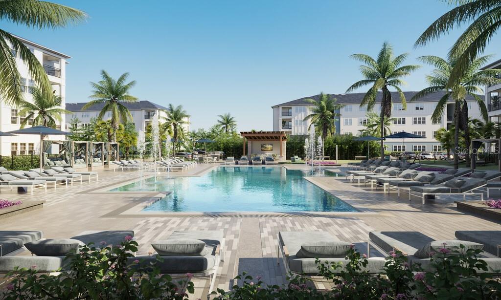 a view of a swimming pool and a chair