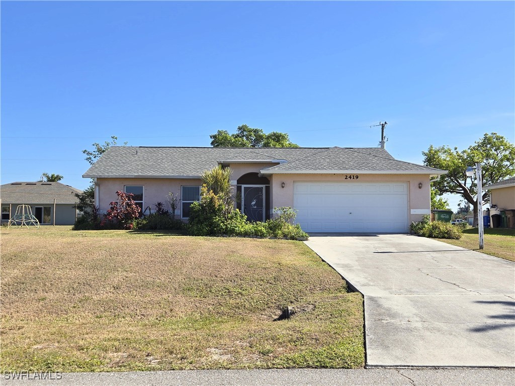 front view of a house with a patio