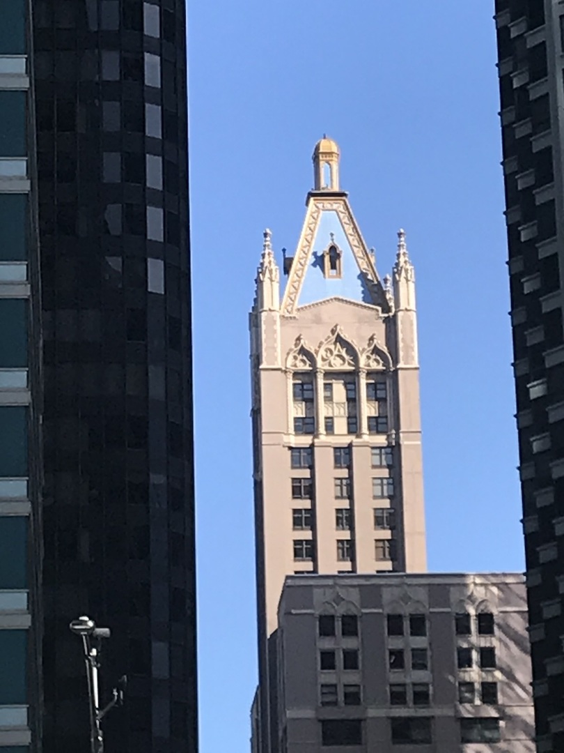 a view of a building with a door