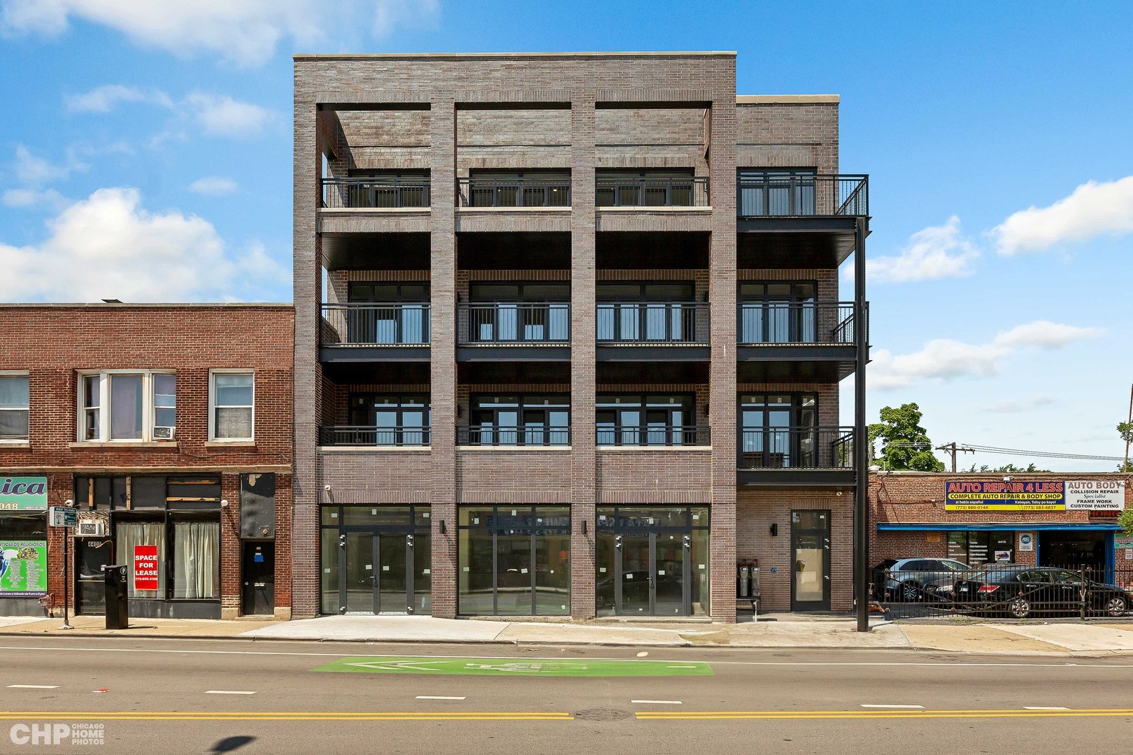 a view of a building and a street