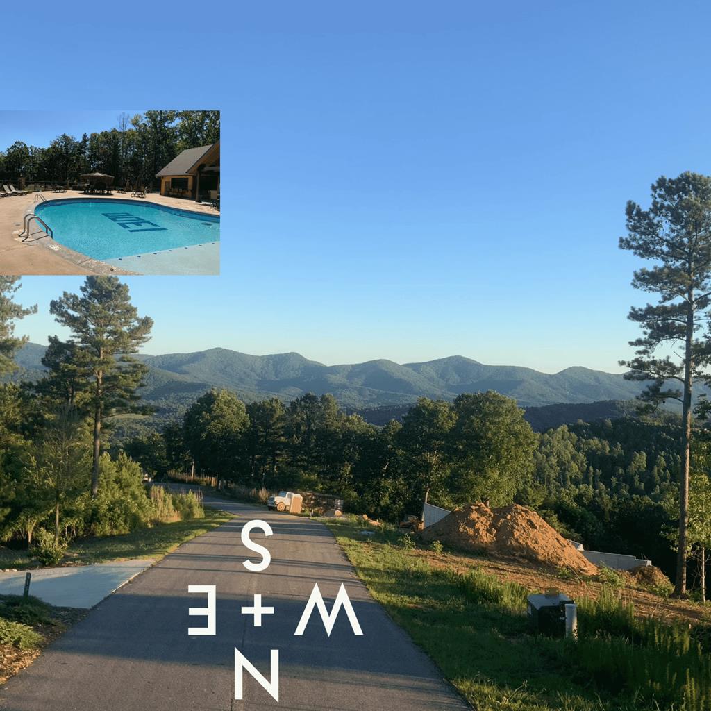 a view of a street with a mountain view